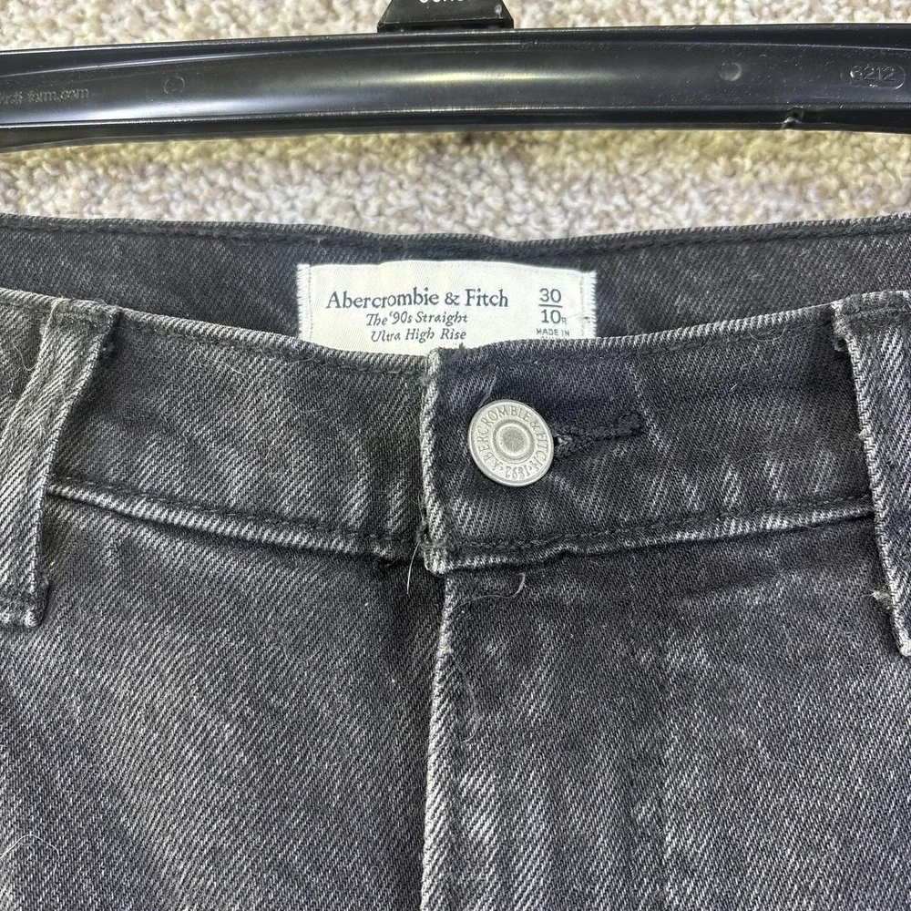 Abercrombie & Fitch 90s Straight Jeans Womens 30 Charcoal Faux Leather High Rise